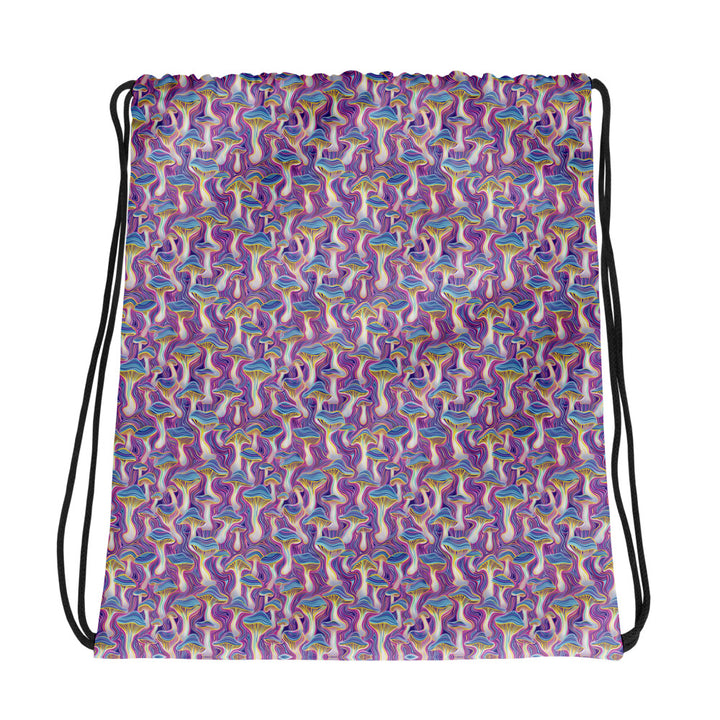 Psychedelic drawstring bag MushTrip – flat front with trippy sacred geometry print for festival wear