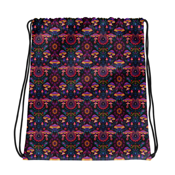 PsyMush psychedelic drawstring bag – sacred geometry and mushroom design for visionary festival style