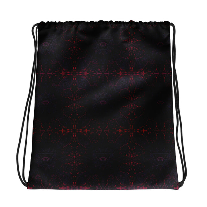 Flat back of THIRDEYE drawstring bag – visionary third eye pattern with trippy geometry for festivals