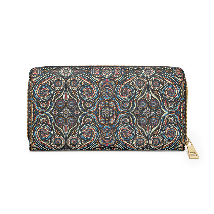 Back of DotSwirl women’s wallet – visionary swirl design for festival-ready style