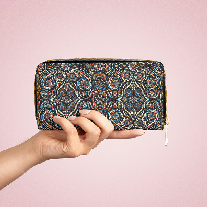 DotSwirl psychedelic wallet for women – side view showing visionary festival design