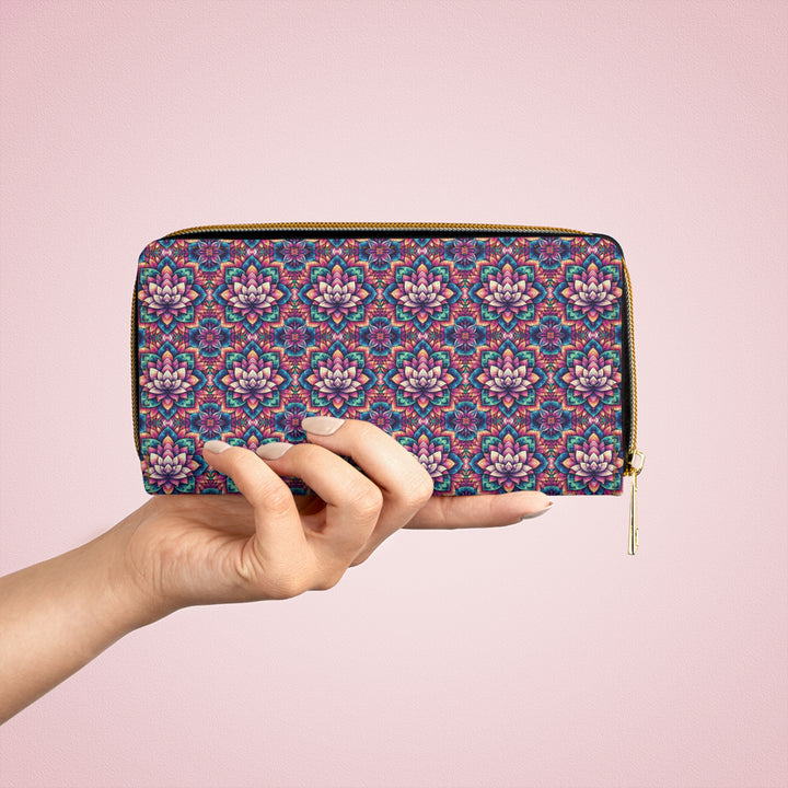 Side view of IllusionLotus wallet – sacred lotus geometry for visionary women