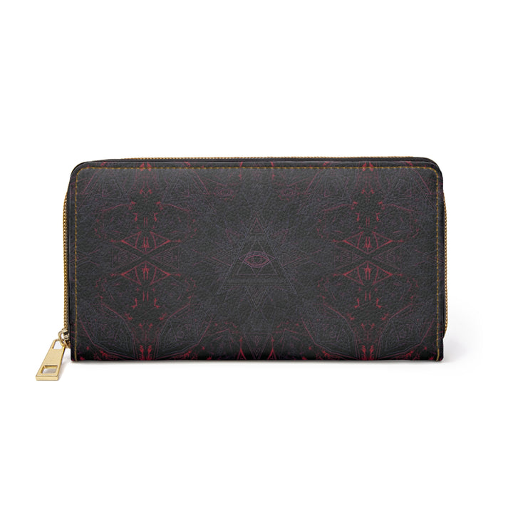 Flat-lay front view of THIRDEYE wallet – trippy sacred eye print in vivid HD