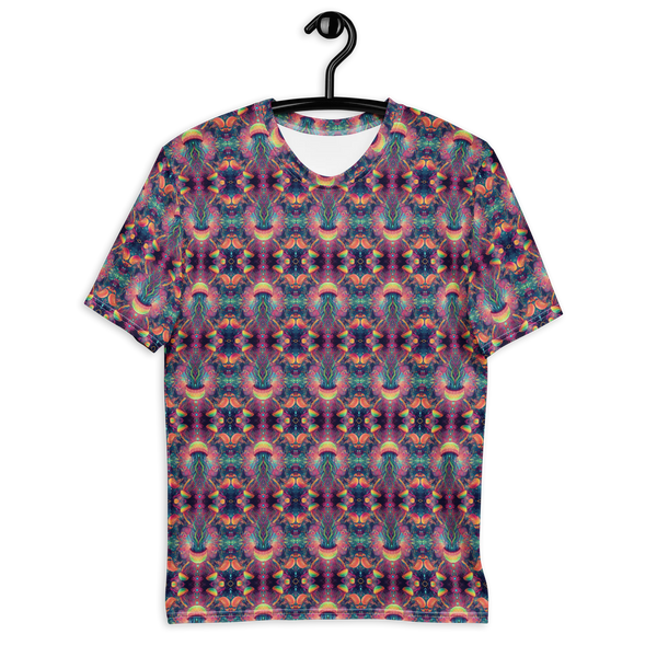 Front view of the PSYJELLYFISH psychedelic t-shirt – vibrant jellyfish and sacred geometry fusion, perfect for rave culture and spiritual fashion.