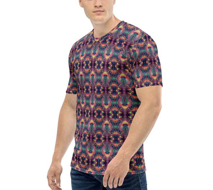 Left angle of PSYJELLYFISH t-shirt – spiritual ocean-inspired festival fashion with glowing jellyfish design.