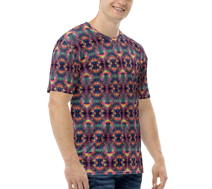 Side profile of PSYJELLYFISH shirt – psychedelic rave apparel with visionary oceanic themes and sacred shapes.