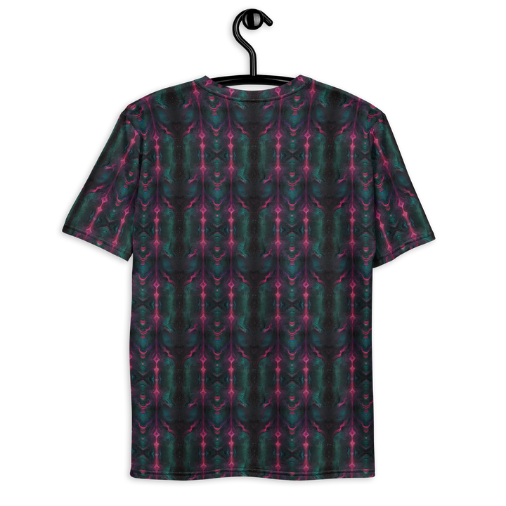 Back hanging view of Psylien shirt – features visionary alien geometry art, ideal for spiritual streetwear.