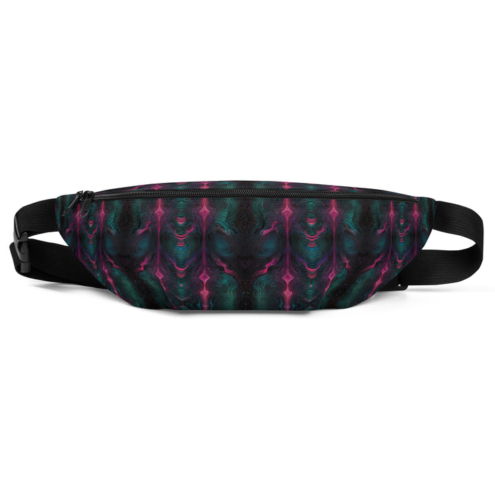 Flat front view of Psylien waistbag – vibrant alien-inspired design for trippy streetwear and EDM culture