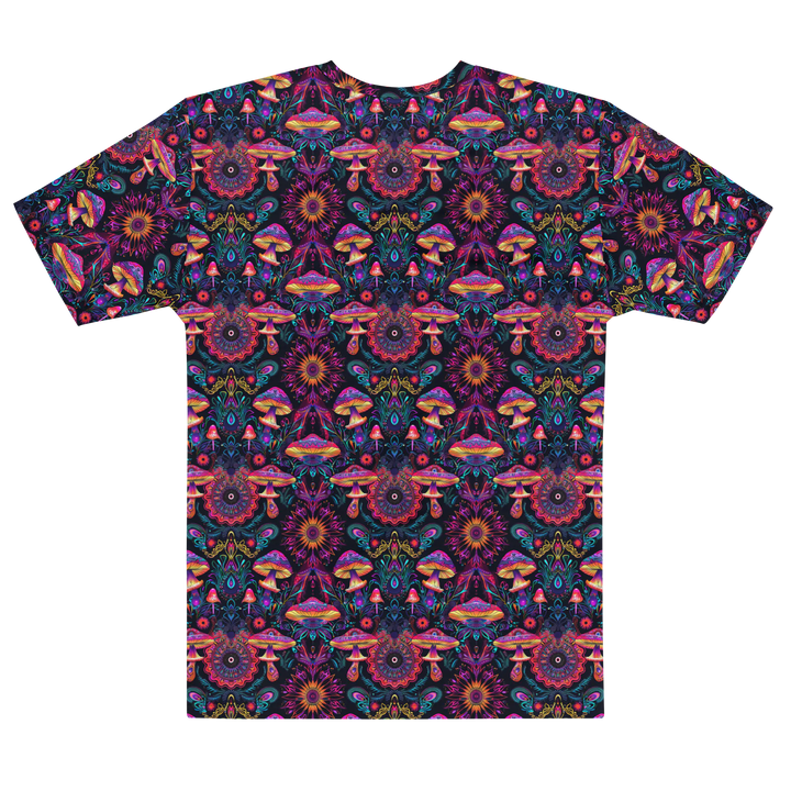 Alternate flat back with full-size mushroom geometry print – for spiritual streetwear and rave style.