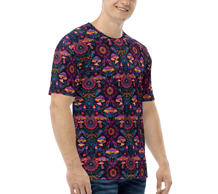 Left side view of large PsyMush design – psychedelic mushroom-inspired geometry for modern spiritual wear.