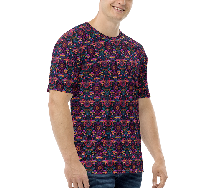 Left side view of small mushroom design – spiritual expression meets everyday psychedelic wear.