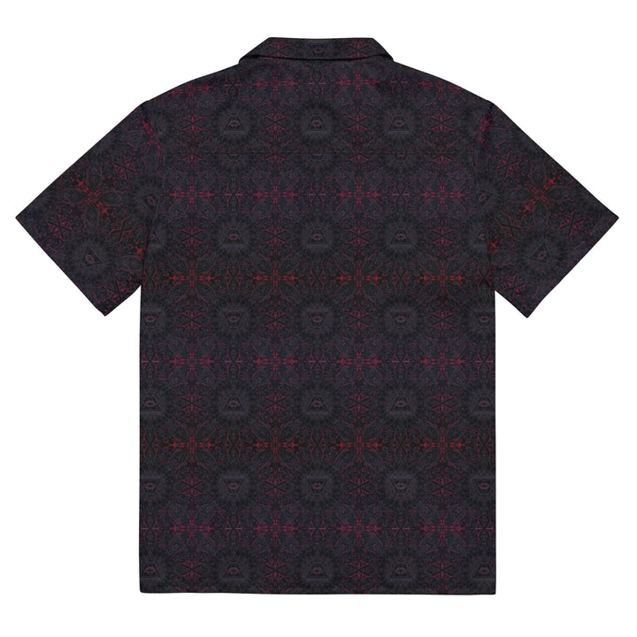 Flat back of THIRDEYE button down – trippy sacred design featuring the awakened third eye.