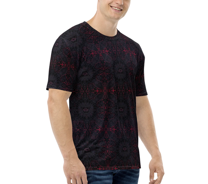 Side angle of THIRDEYE t-shirt with compact spiritual eye art – sleek look for festival and everyday style.