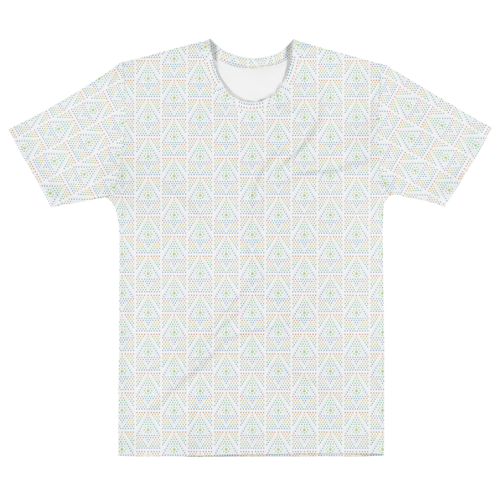 Alternate flat lay of white sacred geometry t-shirt – trippy geometric design, perfect for festival clothing and spiritual wardrobe aesthetics.